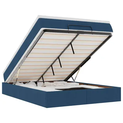 vidaXL Otomanska postelja z vzmetnico moder 140x190 cm blago