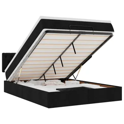 vidaXL Otomanska postelja z vzmetnico & LEDs črna 140x200 cm Tkanina