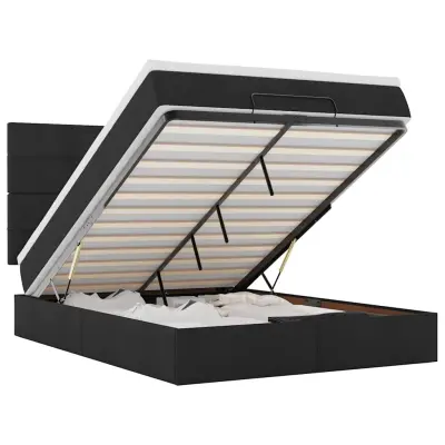 vidaXL Otomanska postelja z vzmetnico & LEDs črna 140x190 cm
