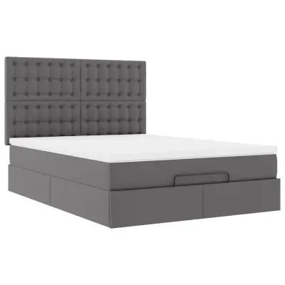 vidaXL Otomanski posteljni okvir z vzmetnico siv 140x190 cm um. usnje