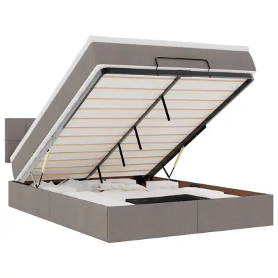 vidaXL Otomanska postelja z vzmetnico & LEDs taupe 140x200 cm blago