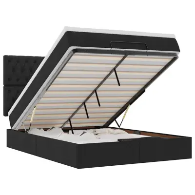 vidaXL Otomanska postelja z vzmetnico & LEDs črna 140x200 cm Tkanina