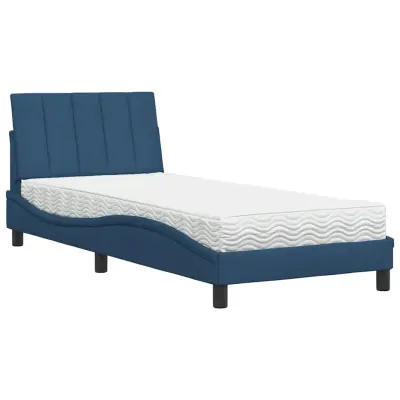 vidaXL Postelja z vzmetnico modra 80x200 cm blago