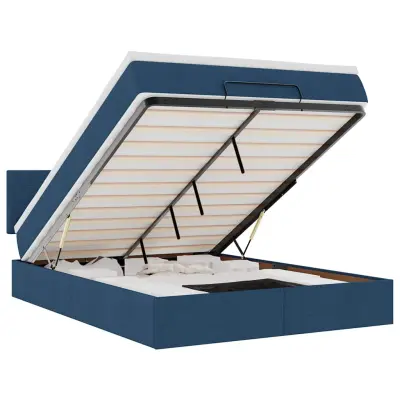 vidaXL Otomanska postelja z vzmetnico & LEDs modra 140x190 cm