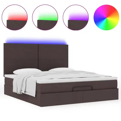 vidaXL Otomanska postelja z vzmetnico&LEDs temno rjava 180x200cm blago