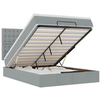 vidaXL Otomanska postelja z vzmetnico siv 140x190 cm blago