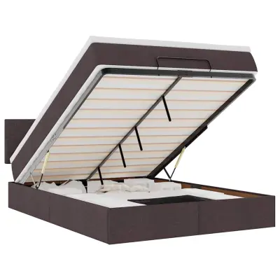vidaXL Otomanski posteljni okvir z vzmetnico rjav 140x200 cm blago