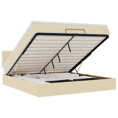 vidaXL Otomanska postelja z vzmetnico & LEDs krema 180x200 cm blago