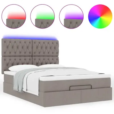 vidaXL Otomanska postelja z vzmetnico & LEDs taupe 140x200 cm blago