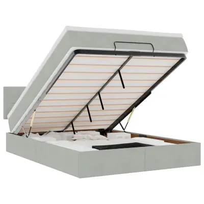 vidaXL Otomanski posteljni okvir z vzmetnico siv 140x190 cm žamet