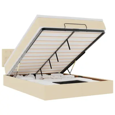 vidaXL Otomanska postelja z vzmetnico & LEDs krema 140x200 cm Tkanina