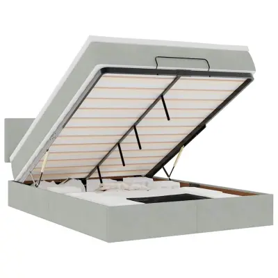 vidaXL Otomanski posteljni okvir z vzmetnico siv 140x190 cm žamet