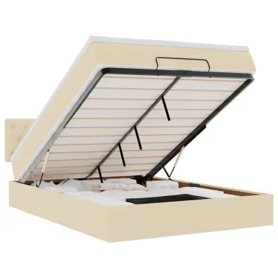 vidaXL Otomanska postelja z vzmetnico krem 140x200 cm blago