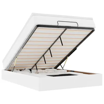 vidaXL Otomanski posteljni okvir z vzmetnico bel 140x200 cm um. usnje