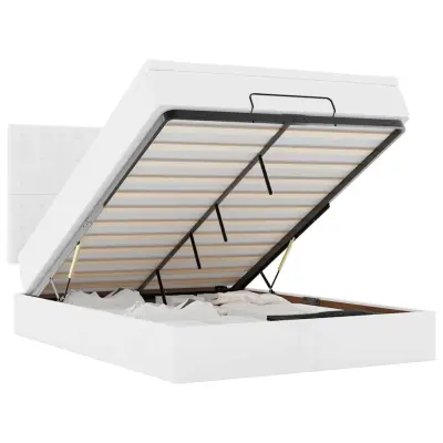 vidaXL Otomanski posteljni okvir z vzmetnico bel 140x200 cm um. usnje