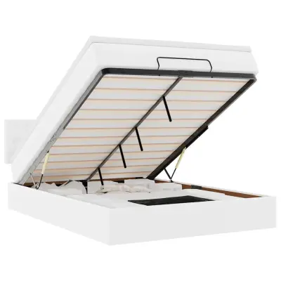 vidaXL Otomanska postelja z vzmetnicami & LEDs bel 140x190cm um. usnje