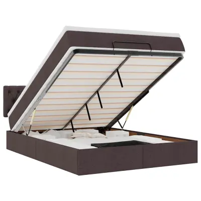 vidaXL Otomanska postelja z vzmetnico & LEDs rjav 140x190 cm blago