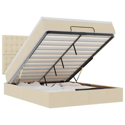 vidaXL Otomanska postelja z vzmetnico & LEDs smetana 140x190 cm