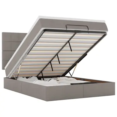 vidaXL Otomanska postelja z vzmetnico & LEDs taupe 140x200 cm blago