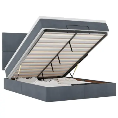 vidaXL Otomanski posteljni okvir z vzmetnicami siv 140x190cm žamet