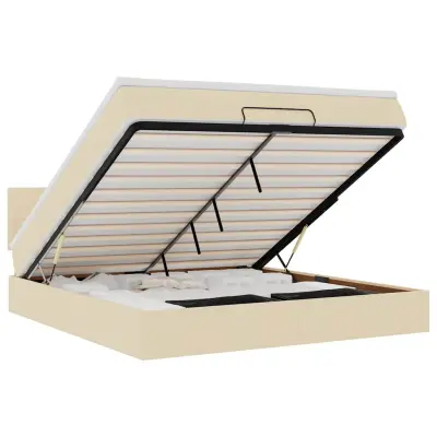 vidaXL Otomanska postelja z vzmetnico & LEDs krema 180x200 cm blago