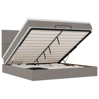 vidaXL Otomanska postelja z vzmetnico & LEDs taupe 180x200 cm blago