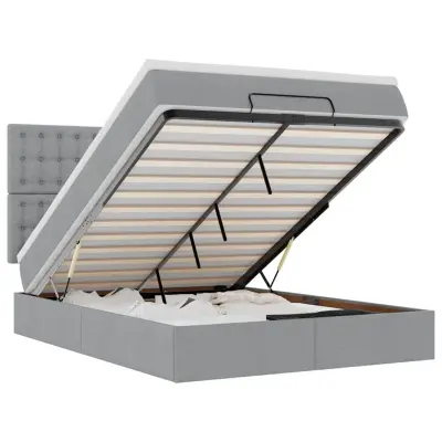 vidaXL Otomanski posteljni okvir z vzmetnico siv 140x200 cm blago
