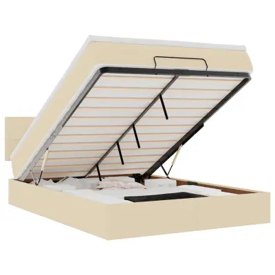 vidaXL Otomanska postelja z vzmetnico krem 140x200 cm blago