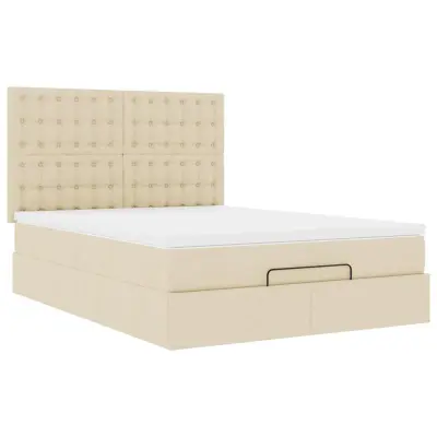 vidaXL Otomanska postelja z vzmetnico krem 140x200 cm blago