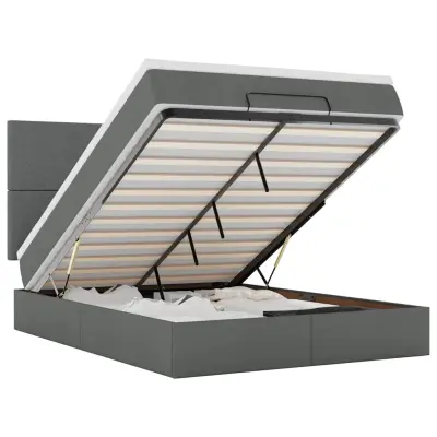vidaXL Otomanska postelja z vzmetnico & LEDs temno siva 140x190 cm