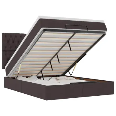 vidaXL Otomanski posteljni okvir z vzmetnico rjav 140x200 cm blago