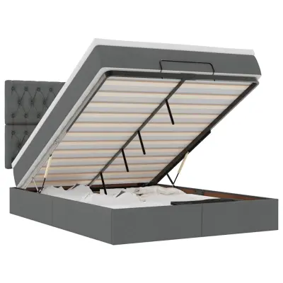 vidaXL Otomanska postelja z vzmetnico & LEDs siv 140x200 cm blago
