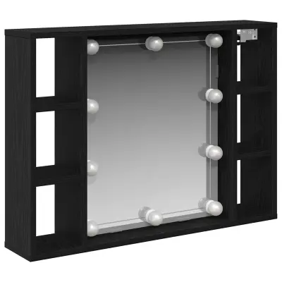 vidaXL LED ogledalna omara - črni hrast - 76x15x55 cm - narejeno iz inženirskega lesa