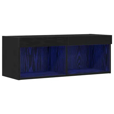 vidaXL TV Stenski Kabinet z LED Lučmi Črna Oreh 80x30x30 cm