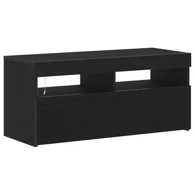 vidaXL TV omarica z LED lučmi, črna hrast, 90x35x40 cm, inženirski les