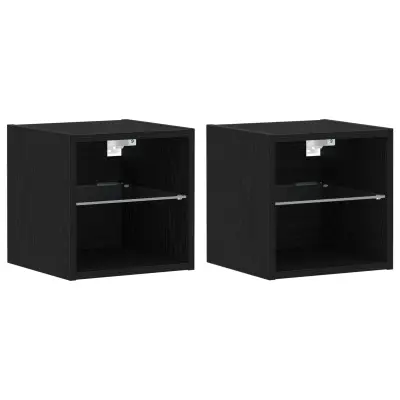 vidaXL LED TV omara 2 kosa Črno hrast 30x28,5x30 cm inženirska les