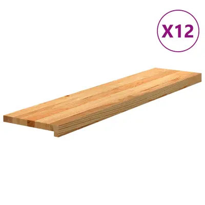vidaXL Podloge za stopnice 12 kosov rjave 110x25x2 cm trdna hrastovina