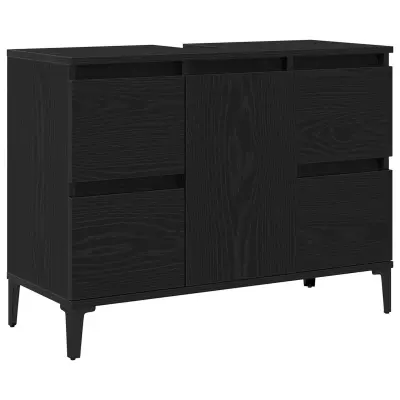 vidaXL Kabinet za umivalnik v kopalnici Črno hrast 80x33x60 cm Inženirski les