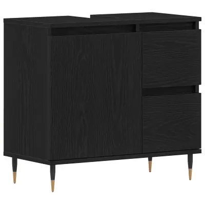 vidaXL Kabinet pod umivalnikom Črni hrast 65x33x60 cm Inženirski les