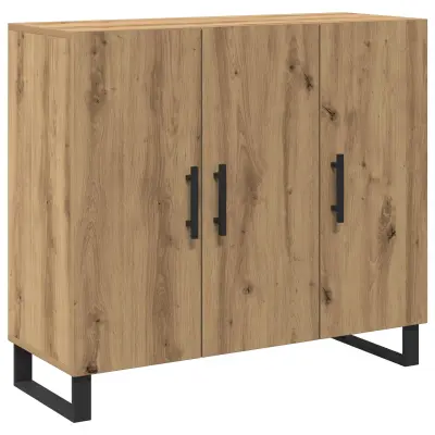 vidaXL Stranska omarica s 3 vrati, artisanalni hrast, 90x34x80 cm, inženirski les