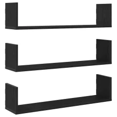 vidaXL Stenska polica 3 kosi črna hrast 80x18x18 cm inženirski les