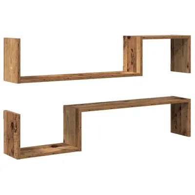 vidaXL Stenske police 2 kosa starega lesa 100x15x20 cm inženirski les