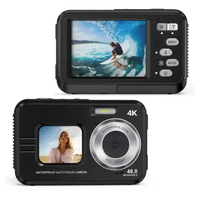 WDC901 3,5 m vodotesen 48 MP HD digitalni fotoaparat z dvojnim zaslonom za šport na prostem EU vtič (črn)