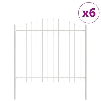 vidaXL Vrtna ograja z obročastim vrhom, bela, 10,2 x 1,25 m, jeklo