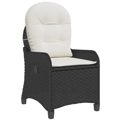 vidaXL Recliner stol s blazino Črna Poli ratan