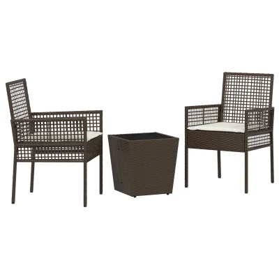 vidaXL 3-delni vrtni bistro set s blazinami rjav poli ratan