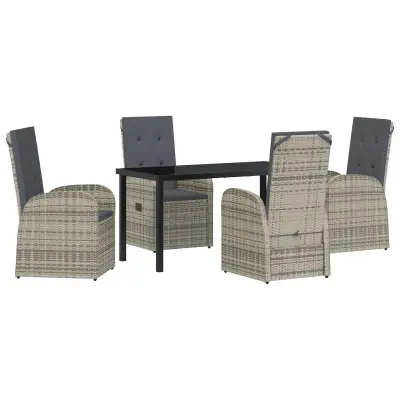 vidaXL 5-delni set za vrtnosku jedilnico z blazinami siva poli ratan