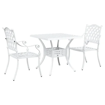 vidaXL 3-delni vrtni bistro set v beli barvi iz litega aluminija