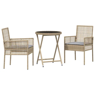 vidaXL 3-delni vrtni bistro set s blazinami bež polira