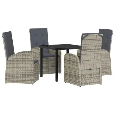 vidaXL 5-delni vrtni jedilni set s blazinami siva poli ratan